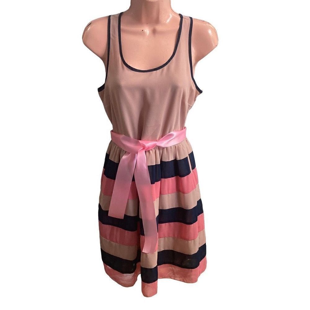 MAISON‎ JULES Women’s Tan Blue & Peach Dress Size Small